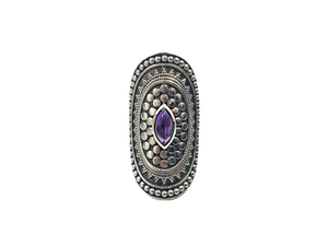 Anel Oval Trabalhado com Navete de Ametista - Prata 925