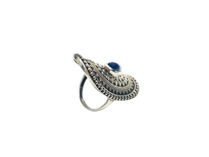 Anel Oval Trabalhado com Navete de Ametista - Prata 925
