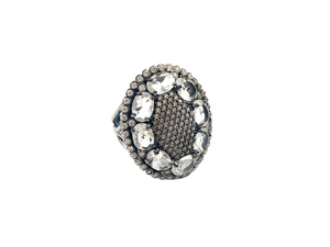Anel Estilizado com Cristal e Zircônia - Metal com Banho de Ródio Negro