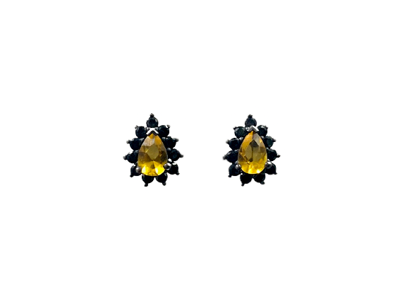 Brinco Gota de Cristal e Zircônia - Metal com Banho de Ródio Negro