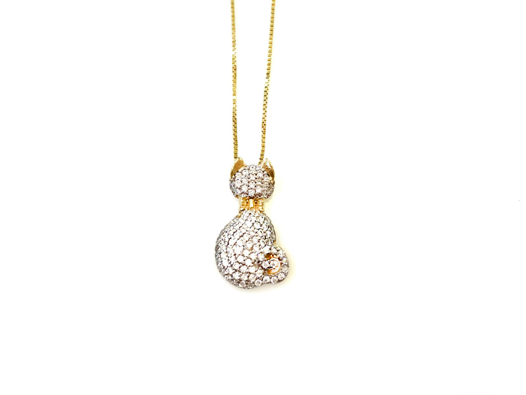 Colar Gato com Zircônia Branca - Prata com Banho Ouro 18k