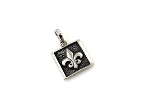Pingente Quadrado Flor de Liz Escurecido - Prata 925
