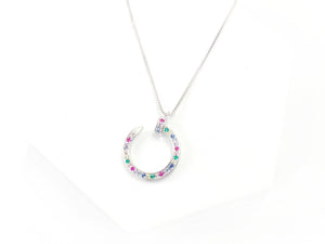 Colar Estilo Prego com Zircônias Coloridas - Prata 925 com Ródio