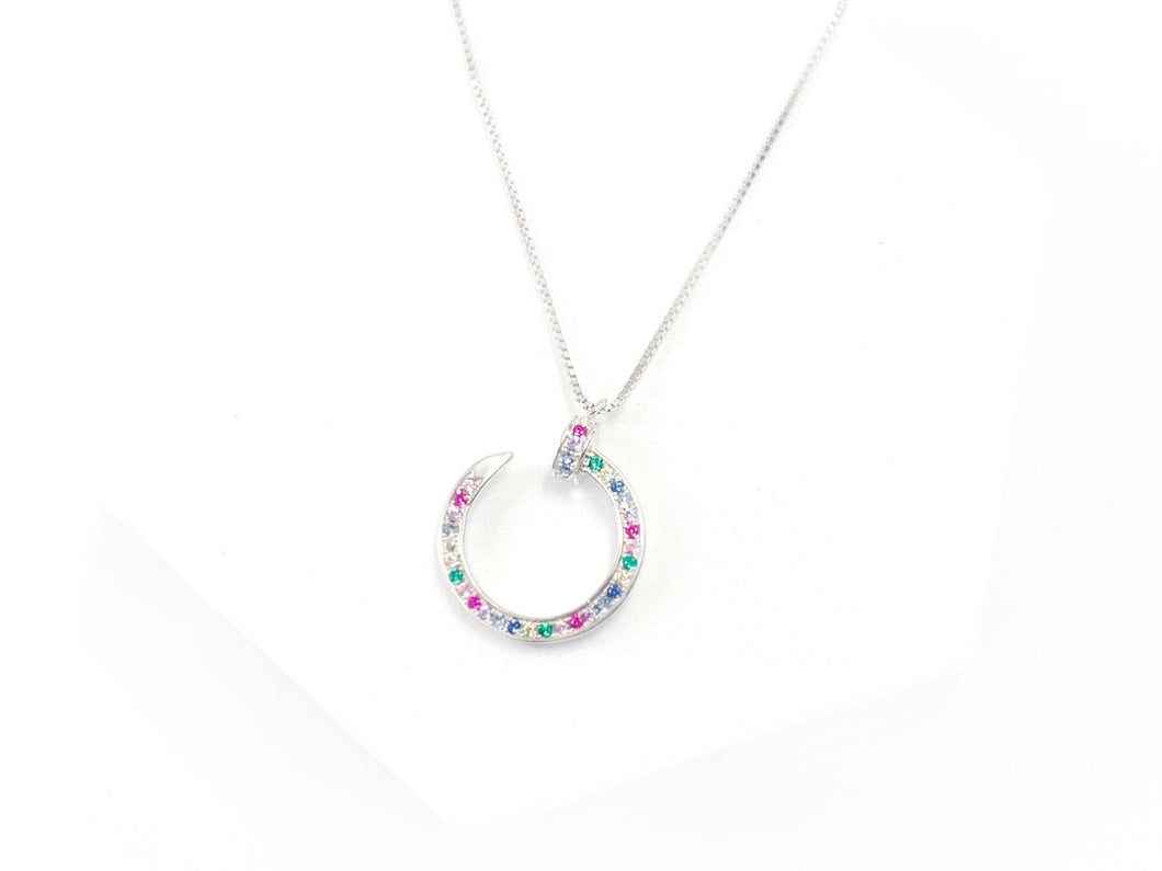 Colar Estilo Prego com Zircônias Coloridas - Prata 925 com Ródio