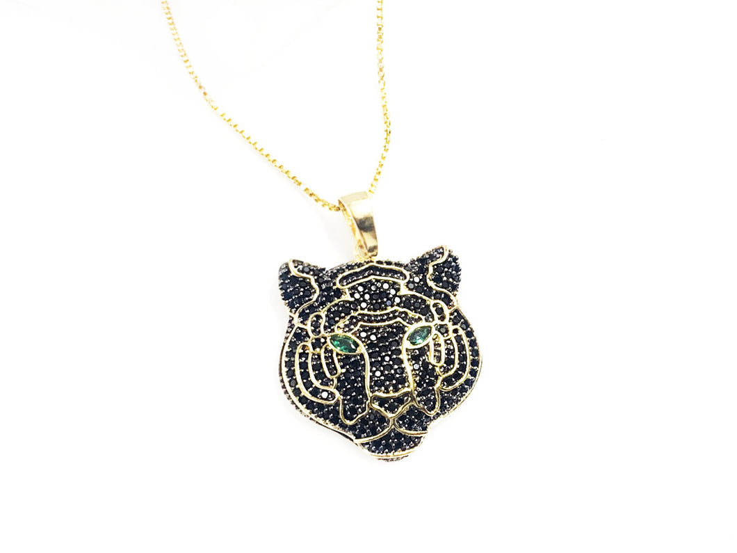 Colar Tigre com Zircônias Coloridas - Prata com Banho Ouro 18k