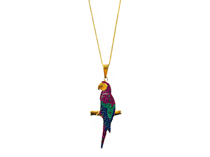Colar Arara com Zircônias Coloridas - Prata com Banho Ouro 18k