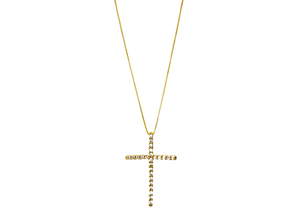Colar Cruz Reta com Zircônias Brancas - Ouro 18k