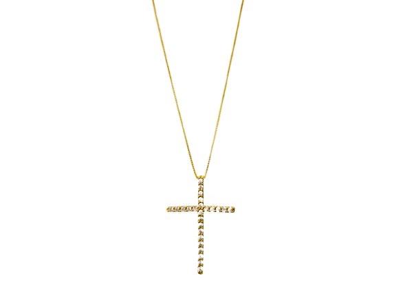 Colar Cruz Reta com Zircônias Brancas - Ouro 18k