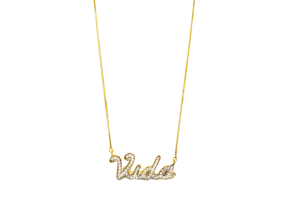 Colar Vida com Zircônias Brancas - Ouro 18k