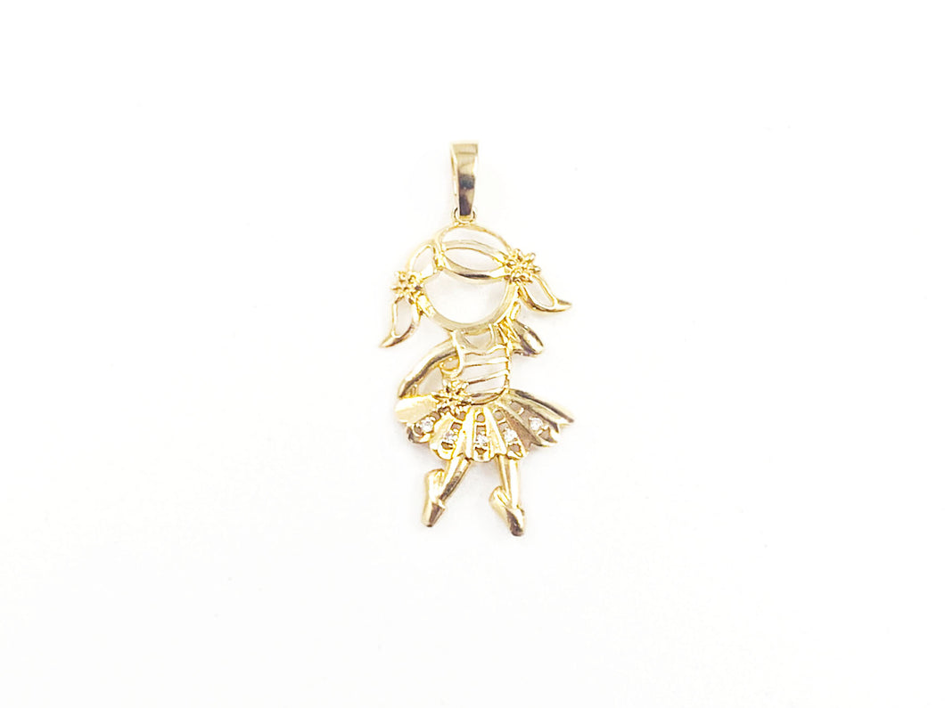 Pingente Menina Bailarina com Zircônia - Prata com Banho Ouro 18k