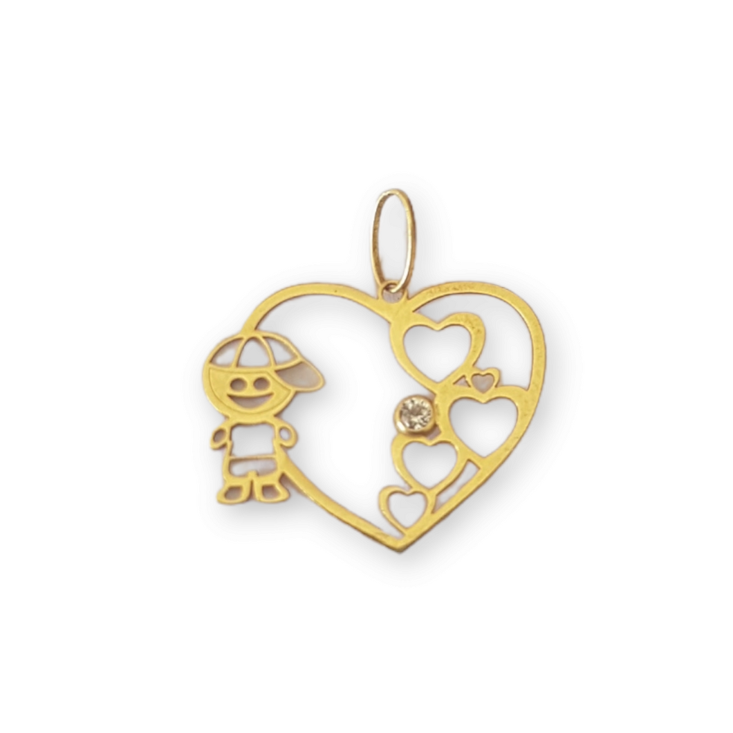Pingente Coração Menino Vazado e Zircônias - Ouro 18k