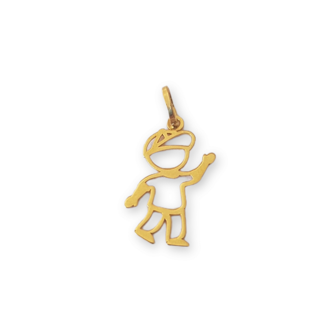 Pingente menino vazado aceno - Ouro 18k