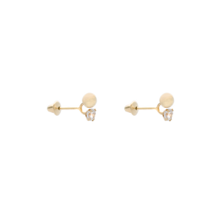 Brinco Infantil Bolinha e Zircônia 3mm - Ouro 18k