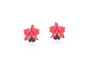 Brinco Orquídea Colorida Esmaltada com Resina - Prata 925 com Ródio