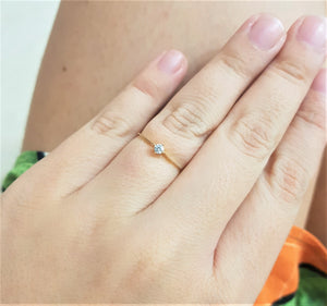 Anel Solitário Zircônia 3mm Lateral Fina - Ouro 18k
