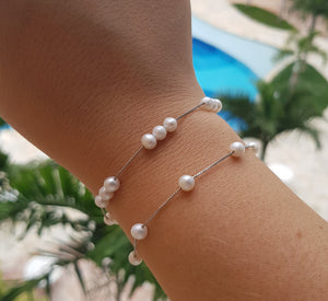 Pulseira 3 pérolas de água doce - Prata 925 com Ródio