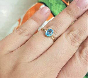 Anel Topázio Azul Oval - Ouro 18k